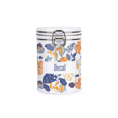 Purely Home Tropical Orange Leaves Decaf CanisterWhite Metal Clip Lid Kitchen Food Storage Jar/container 700Ml (13Cm X 9.5Cm) from B&Q