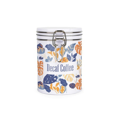 Purely Home Tropical Orange Leaves Decaf Coffee CanisterWhite Metal Clip Lid Kitchen Food Storage Jar/container 700Ml (13Cm X 9.5Cm) from B&Q