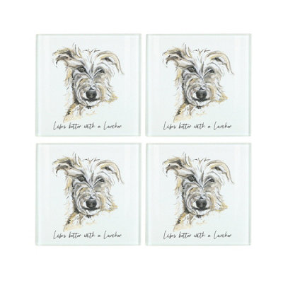 Purely Home Lurcher Coaster SetLife's Better With A Dog GiftSquare Glass Set Of Four (4) Coasters