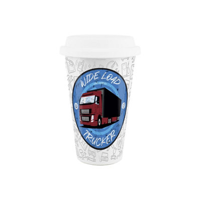 Purely Home Wide Load Trucker Ceramic Travel MugNovelty Gifts For Truck/lorry DriversSilicone Lid Double-Walled Insulated Drinks Cup from B&Q