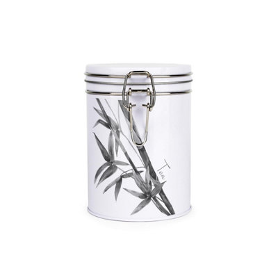 Purely Home Rhiannon Chauncey Leaves Artwork Tea CanisterWhite Metal Clip Lid Kitchen Food Storage Jar/container 700Ml (13Cm X 9.5Cm) from B&Q