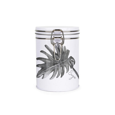 Purely Home Rhiannon Chauncey Leaves Artwork Sugar CanisterWhite Metal Clip Lid Kitchen Food Storage Jar/container 700Ml (13Cm X 9.5Cm) from B&Q