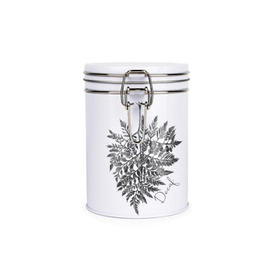 Purely Home Rhiannon Chauncey Leaves Artwork Decaf CanisterWhite Metal Clip Lid Kitchen Food Storage Jar/container 700Ml (13Cm X 9.5Cm) from B&Q