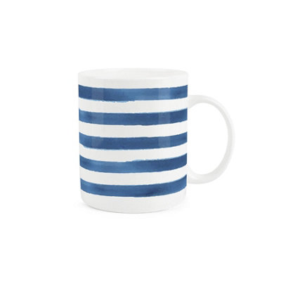 Purely Home Horizontal Blue Stripes MugStylish Striped Drinkware Gift/presentTea/coffee Hot Drinks White Bone China Mug from B&Q
