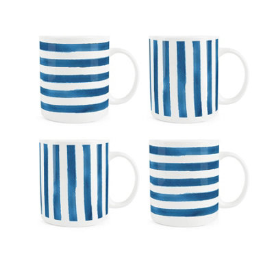 Purely Home Blue Striped Bone China MugsSet Of 4 from B&Q