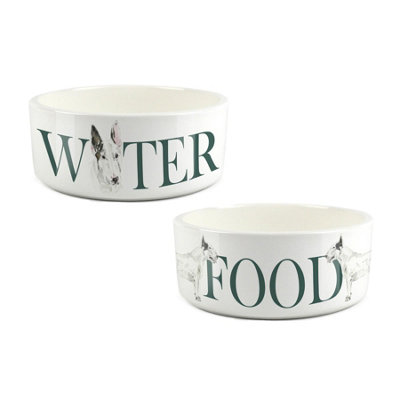 Purely Home Bull Terrier Food & Water Bowl Set By Rhiannon Chauncey from B&Q