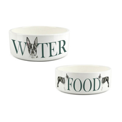 Purely Home Boston Terrier Food & Water Bowl Set By Rhiannon Chauncey from B&Q