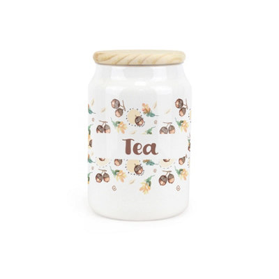 Purely Home Acorns & Oak Leaves Ceramic Tea Storage CanisterFoliage Artwork Kitchen Storage Container & Wooden Lid 600Ml (14.5Cm X 9.5Cm) from B&Q