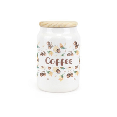 Purely Home Acorns & Oak Leaves Ceramic Coffee CanisterFoliage Artwork Kitchen Storage Container & Wooden Lid 600Ml (14.5Cm X 9.5Cm) from B&Q