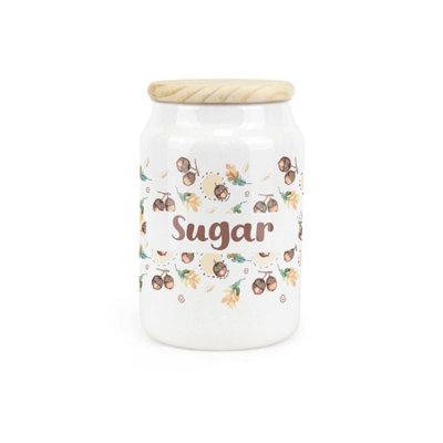 Purely Home Acorns & Oak Leaves Ceramic Sugar Storage CanisterFoliage Artwork Kitchen Storage Container & Wooden Lid 600Ml (14.5Cm X 9.5Cm) from B&Q