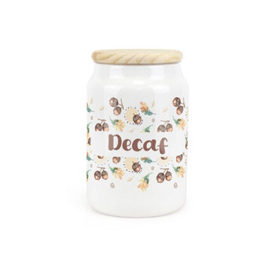 Purely Home Acorns & Oak Leaves Ceramic Decaf Storage CanisterFoliage Artwork Kitchen Storage Container & Wooden Lid 600Ml (14.5Cm X 9.5Cm) from B&Q