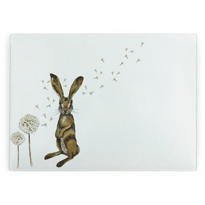 Purely Home Hare & Dandelions Large Smooth Glass Worktop ProtectorKitchen Cutting Board from B&Q