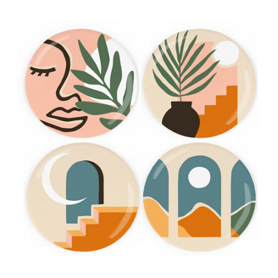 Purely Home Abstract Art Ceramic Coaster SetModern Decor Set Of Four (4) Round Coasters Gift from B&Q