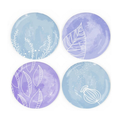 Purely Home Botanical Blue Ceramic Coaster SetWashed Floral Print Set Of Four (4) Round Coasters Gift from B&Q