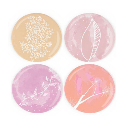 Purely Home Botanical Red Ceramic Coaster SetWashed Floral Print Set Of Four (4) Round Coasters Gift from B&Q
