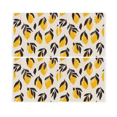 Purely Home Lemons Ceramic Coaster SetYellow Citrus Fruits Square Set Of Four (4) Coasters Gift from B&Q