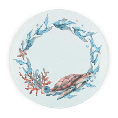Purely Home Sea Turtle Round Worktop ProtectorTextured Glass Chopping Board from B&Q