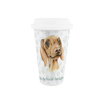 Purely Home Dad To The World's Best Dachshund Ceramic Travel Mug - White - Image 3