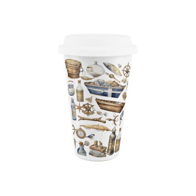 Purely Home Nautical Seaside Porcelain Travel Mug - Multi - Image 3