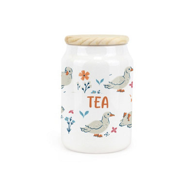 Purely Home Ducks & Flowers Ceramic Tea Storage Canister - White - Image 3