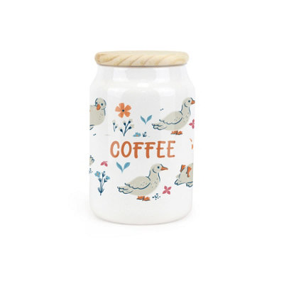 Purely Home Ducks & Flowers Ceramic Coffee Storage CanisterFloral Birds Kitchen Storage Container & Wooden Lid 600Ml (14.5Cm X 9.5Cm) from B&Q