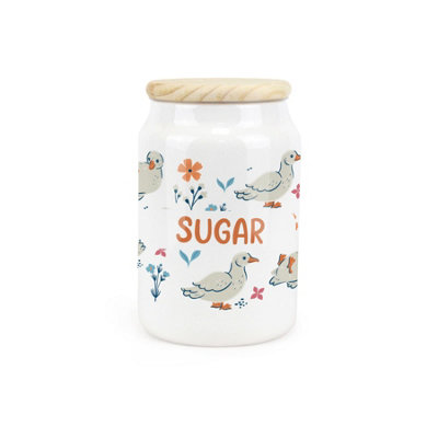 Purely Home Ducks & Flowers Ceramic Sugar Storage CanisterFloral Birds Kitchen Storage Container & Wooden Lid 600Ml (14.5Cm X 9.5Cm) from B&Q