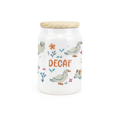 Purely Home Ducks & Flowers Ceramic Decaf Storage CanisterFloral Birds Kitchen Storage Container & Wooden Lid 600Ml (14.5Cm X 9.5Cm) from B&Q