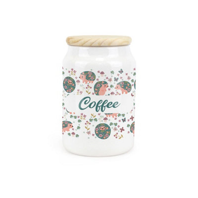 Purely Home Hedgehogs & Flowers Ceramic Coffee Storage Canister - Blue - Image 3