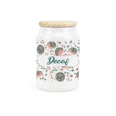 Purely Home Hedgehogs & Flowers Ceramic Decaf Storage CanisterFloral Woodland Wildlife Kitchen Storage Container & Wooden Lid 600Ml from B&Q