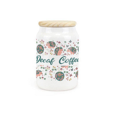 Purely Home Hedgehogs & Flowers Ceramic Decaf Coffee Storage Canister - Blue - Image 3