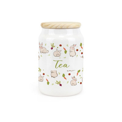 Purely Home Veg Patch Rabbits Ceramic Tea Storage CanisterBunnies In The Vegetable Allotment Kitchen Storage Container & Wooden Lid 600Ml from B&Q