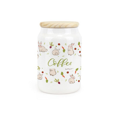 Purely Home Veg Patch Rabbits Ceramic Coffee CanisterBunnies In The Vegetable Allotment Kitchen Storage Container & Wooden Lid 600Ml from B&Q