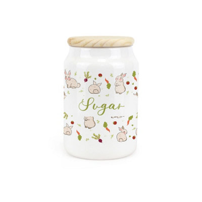 Purely Home Veg Patch Rabbits Ceramic Sugar CanisterBunnies In The Vegetable Allotment Kitchen Storage Container & Wooden Lid 600Ml from B&Q