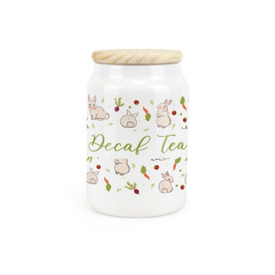 Purely Home Veg Patch Rabbits Ceramic Decaf Tea CanisterBunnies In The Vegetable Allotment Kitchen Storage Container & Wooden Lid 600Ml from B&Q