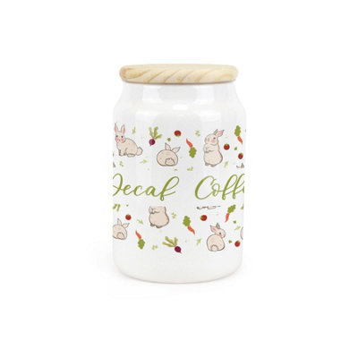 Purely Home Veg Patch Rabbits Ceramic Decaf Coffee CanisterBunnies In The Vegetable Allotment Kitchen Storage Container & Wooden Lid 600Ml from B&Q