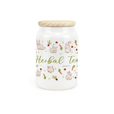Purely Home Veg Patch Rabbits Ceramic Herbal Tea CanisterBunnies In The Vegetable Allotment Kitchen Storage Container & Wooden Lid 600Ml from B&Q