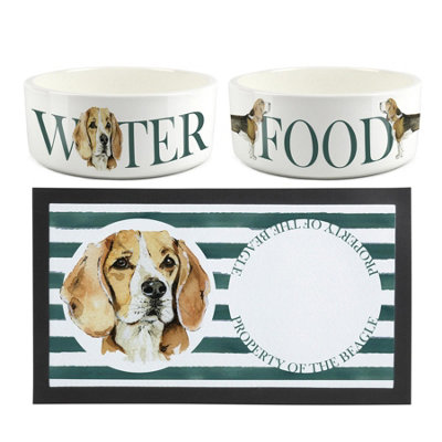 Purely Home Beagle Pet Mat & Bowl Set - Ceramic, Rubber - White - Image 3