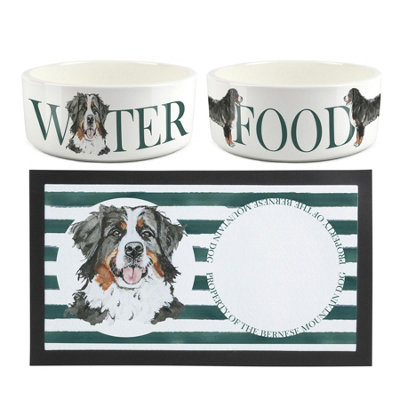 B&Q -  Bernese Mountain Dog Pet MatFood & Water Bowl Set