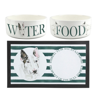 Purely Home Bull Terrier Pet MatFood & Water Bowl Set from B&Q