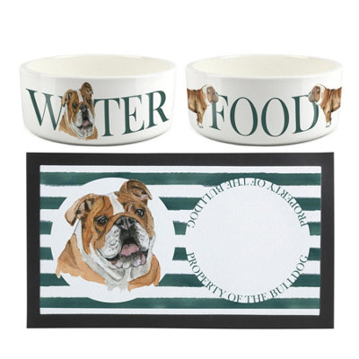 Purely Home Bulldog Pet MatFood & Water Bowl Set from B&Q