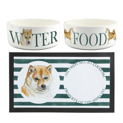 Purely Home Shiba Inu Pet MatFood & Water Bowl Set from B&Q