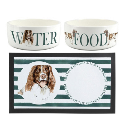 Purely Home Springer Spaniel Pet MatFood & Water Bowl Set from B&Q