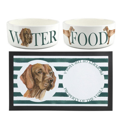 Purely Home Vizsla Pet Mat & Bowl Set - White - Ceramic & Rubber - 1L Bowls - Image 3