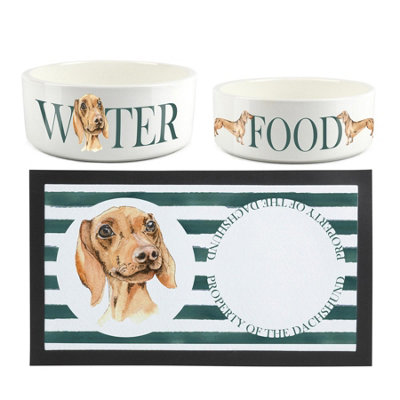 Purely Home Dachshund Pet MatFood & Water Bowl Set from B&Q