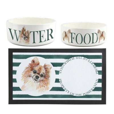 Purely Home Pomeranian Pet Mat & Bowl Set - White Ceramic - 2 Piece Set - Image 3