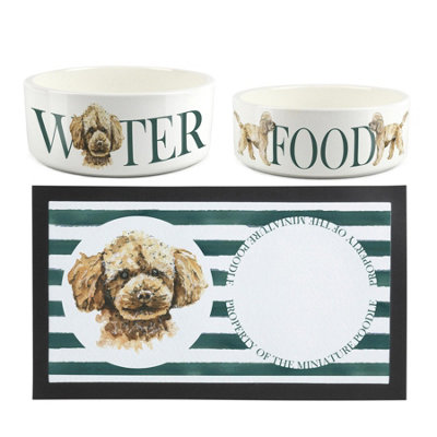 Purely Home Miniature Poodle Pet MatFood & Water Bowl Set from B&Q