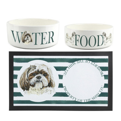 B&Q -  Shih Tzu Pet MatFood & Water Bowl Set