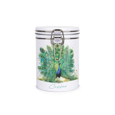 Purely Home Majestic Peacock Coffee CanisterExotic Feathered BirdVibrant Metal Clip Lid Kitchen Food Storage Jar 700Ml (13Cm X 9.5Cm) from B&Q