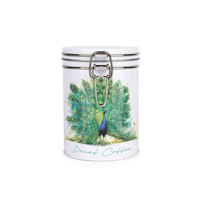 Purely Home Majestic Peacock Decaf Coffee CanisterExotic Feathered BirdVibrant Metal Clip Lid Kitchen Storage Jar 700Ml (13Cm X 9.5Cm) from B&Q