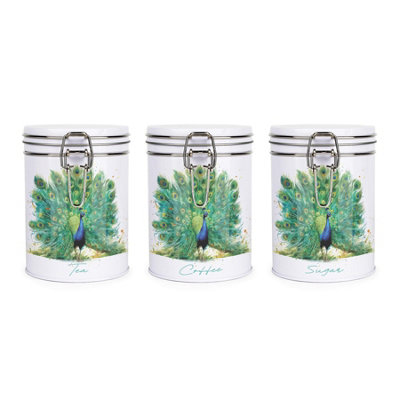 Purely Home Majestic Peacock Clip-Lid Kitchen Storage Canister Set - Tea, Coffee & Sugar - Image 3
